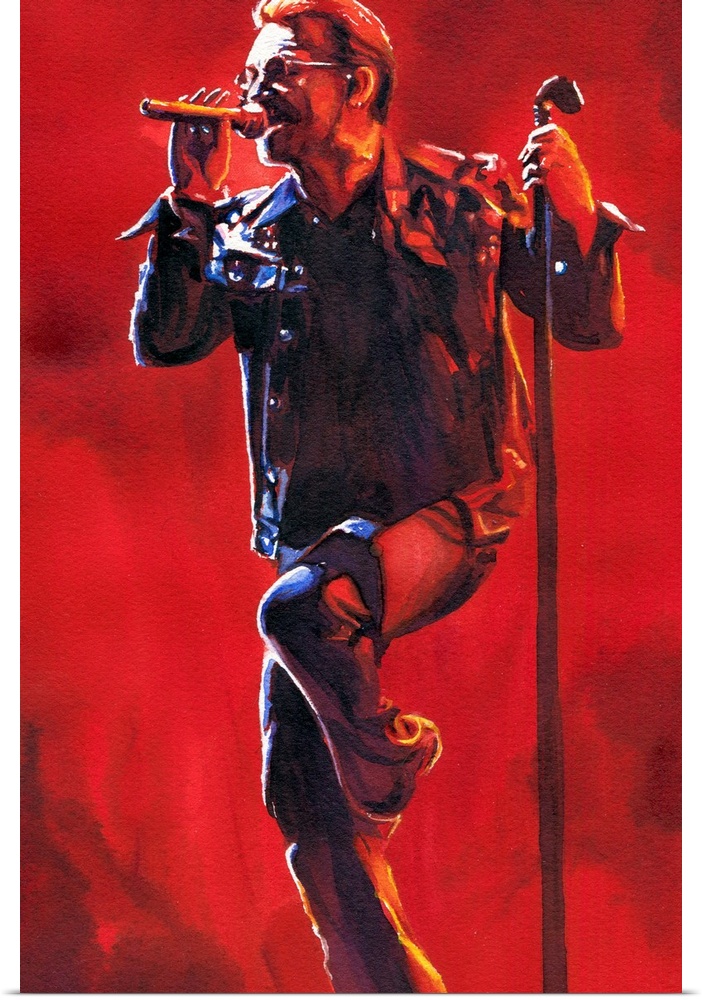 Watercolor painting of Bono created for atu2.com 2017.
