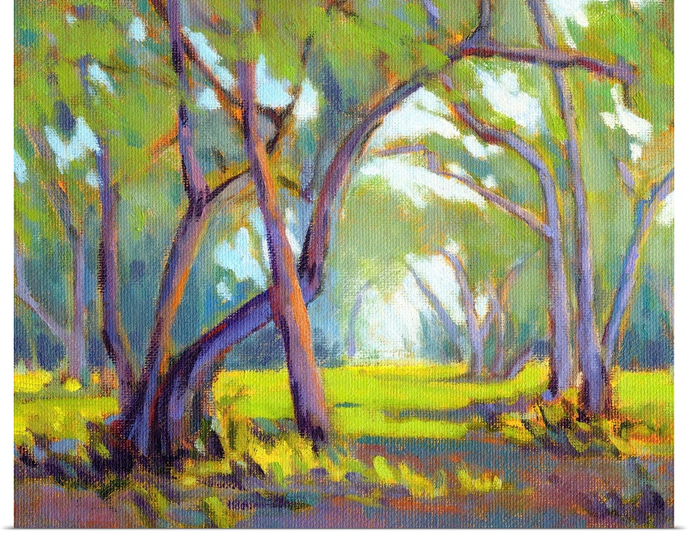 A horizontal contemporary painting of  forest.