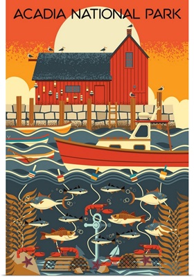 Acadia National Park, Fishing: Graphic Travel Poster