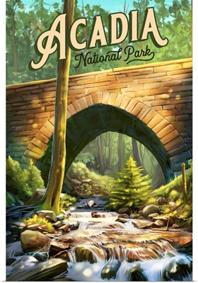 Acadia National Park, Hemlock Bridge: Retro Travel Poster