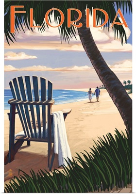 Adirondack Chairs and Sunset - Florida: Retro Travel Poster