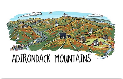 Adirondack Mountains - Line Drawing - Fall