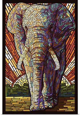 African Elephant - Paper Mosaic: Retro Art Poster