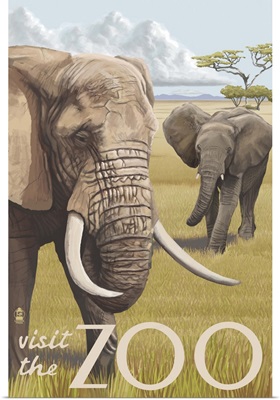 African Elephant - Visit the Zoo : Retro Travel Poster