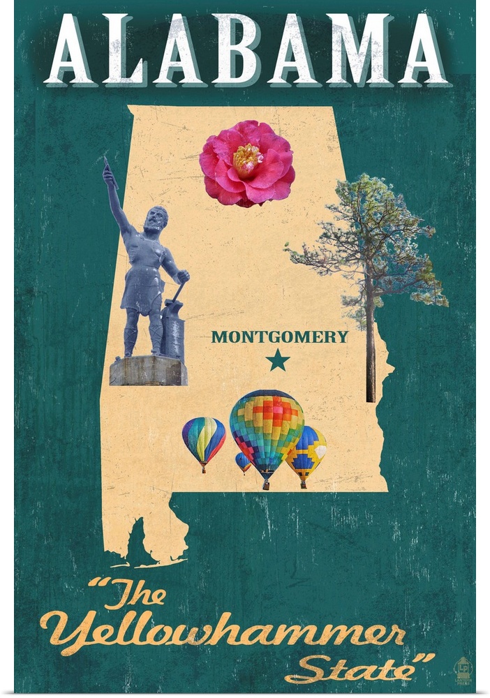 Alabama - State Icons: Retro Travel Poster