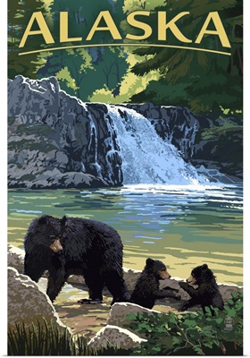 Alaska - Black Bears & Waterfall