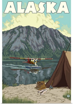 Alaska - Bush Plane and Fishing: Retro Travel Poster
