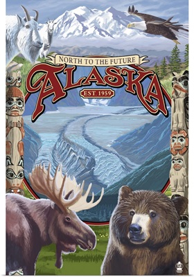 Alaska Scenes Montage: Retro Travel Poster