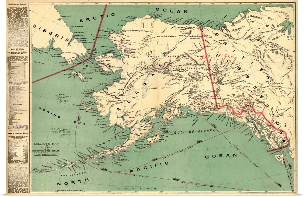 A vintage map of the state of Alaska.