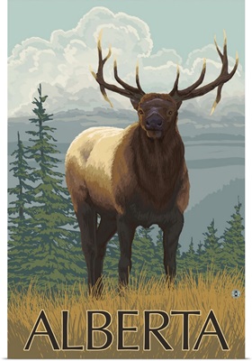 Alberta, Canada - Elk Scene: Retro Travel Poster