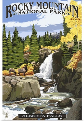 Alberta Falls - Rocky Mountain National Park: Retro Travel Poster
