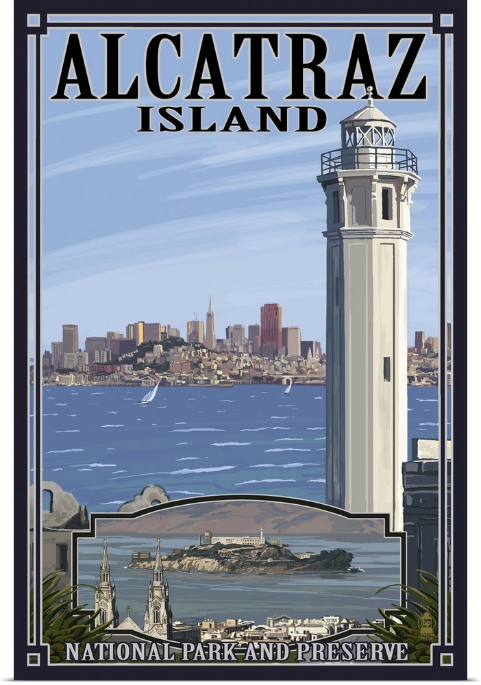 Alcatraz Island and City - San Francisco, CA: Retro Travel Poster