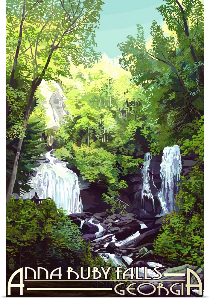 Anna Ruby Falls - Georgia: Retro Travel Poster