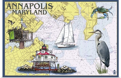 Annapolis, Maryland - Nautical Chart: Retro Travel Poster