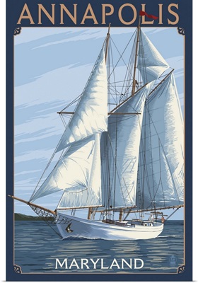 Annapolis, Maryland - Sailboat Scene: Retro Travel Poster