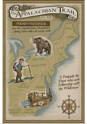 Appalachian Trail Map: Retro Travel Poster