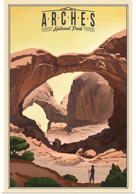 Arches National Park, Double Arch: Retro Travel Poster