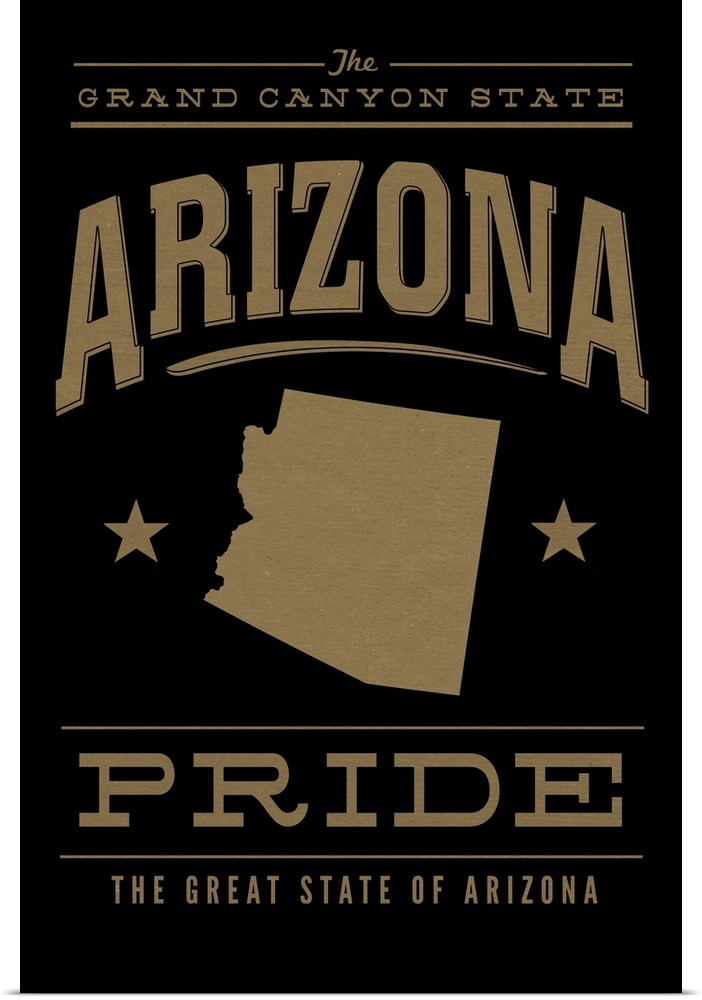The Arizona state outline on black with gold text.