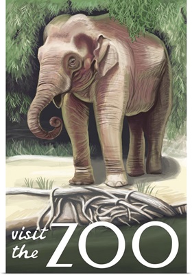 Asian Elephant - Visit the Zoo: Retro Travel Poster