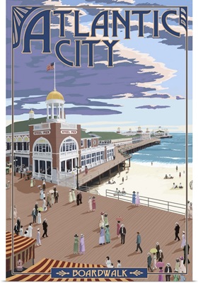 Atlantic City, New Jersey - Boardwalk: Retro Travel Poster
