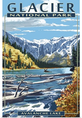 Avalanche Lake - Glacier National Park, Montana: Retro Travel Poster
