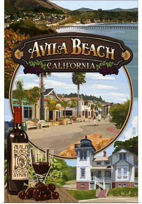 Avila Beach, California - Montage Scenes: Retro Travel Poster