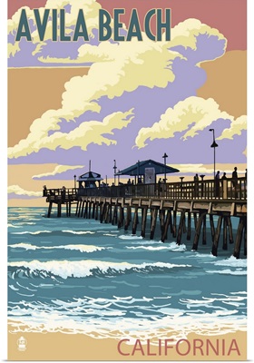 Avila Beach, California - Pier Sunset : Retro Travel Poster