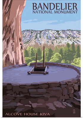 Bandelier National Monument, New Mexico - Alcove House Kiva: Retro Travel Poster