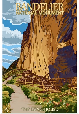 Bandelier National Monument, New Mexico - The Long House: Retro Travel Poster