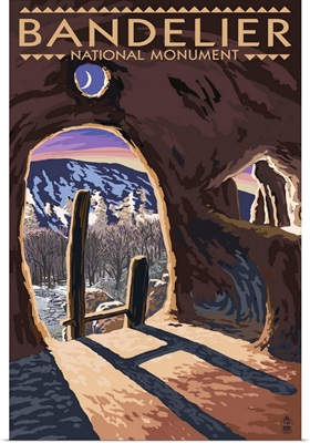 Bandelier National Monument, New Mexico - Twilight View: Retro Travel Poster