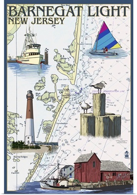 Barnegat Light, New Jersey - Nautical Chart: Retro Travel Poster