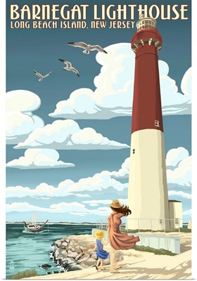 Barnegat Lighthouse - New Jersey Shore: Retro Travel Poster