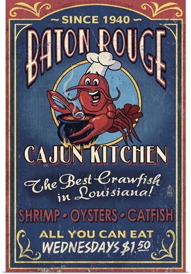 Baton Rouge, Louisiana - Cajun Kitchen Vintage Sign: Retro Travel Poster