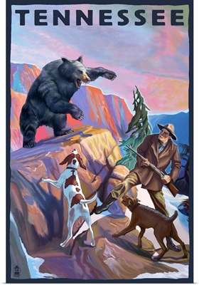 Bear Hunter with Dogs - Tennessee: Retro Travel Poster