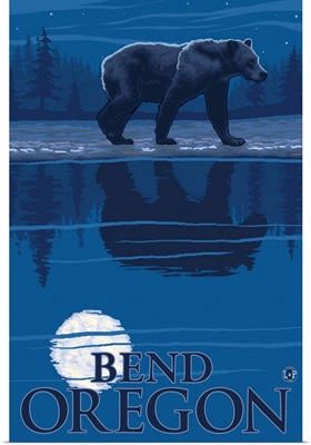 Bear in Moonlight - Bend, Oregon: Retro Travel Poster