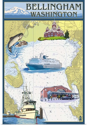 Bellingham, Washington - Nautical Chart: Retro Travel Poster