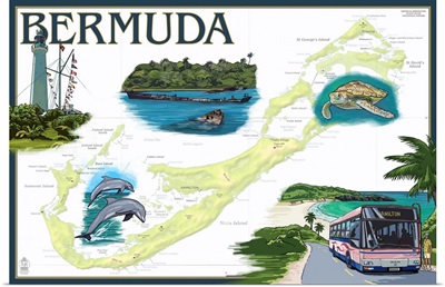 Bermuda - Nautical Chart: Retro Travel Poster