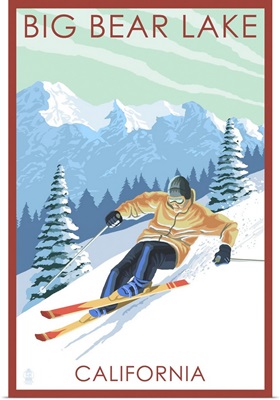 Big Bear Lake - California - Downhill Skier: Retro Travel Poster