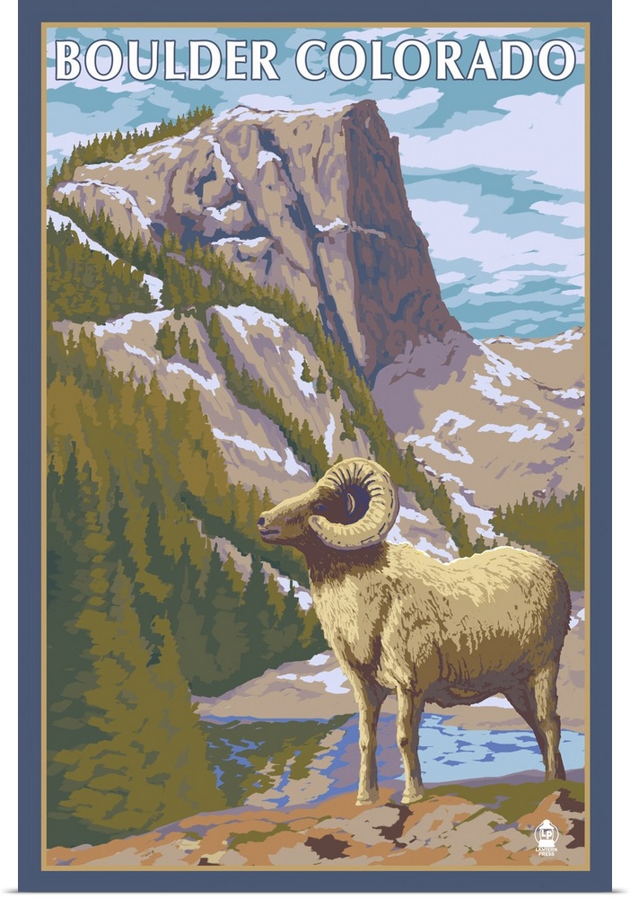Big Horn Sheep - Boulder, Colorado: Retro Travel Poster