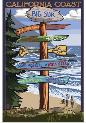 Big Sur, California - Destination Sign: Retro Travel Poster