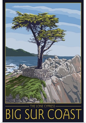 Big Sur Coast, California - Lone Cypress Tree: Retro Travel Poster