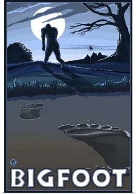 Bigfoot at Night: Retro Poster