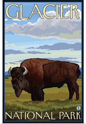 Bison Scene - Glacier National Park, Montana: Retro Travel Poster