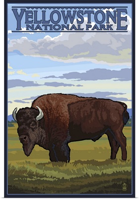 Bison Scene - Yellowstone National Park: Retro Travel Poster