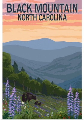 Black Mountain, North Carolina - Bear and Spring Flowers