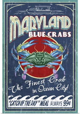 Blue Crabs Vintage Sign - Ocean City, Maryland: Retro Travel Poster