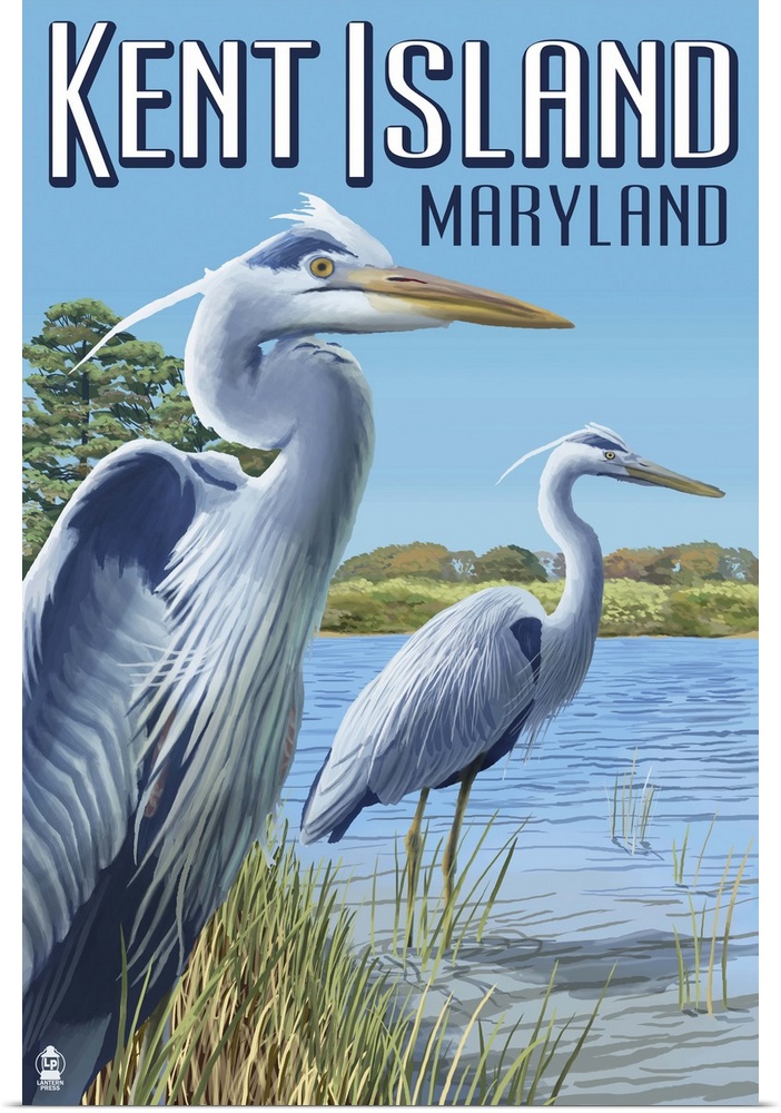 Blue Heron - Kent Island, Maryland: Retro Travel Poster