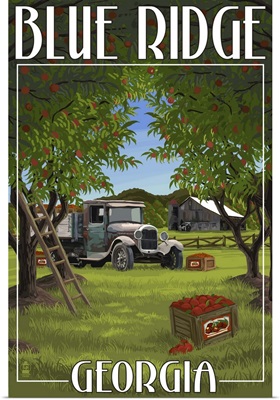 Blue Ridge, Georgia - Apple Harvest: Retro Travel Poster