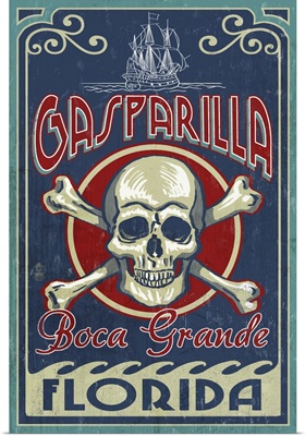 Boca Grande, Florida - Gasparilla Skull and Crossbones: Retro Travel Poster