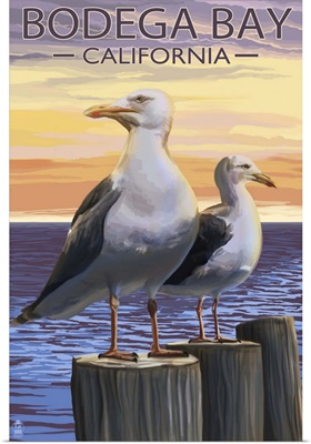 Bodega Bay, California - Seagull: Retro Travel Poster